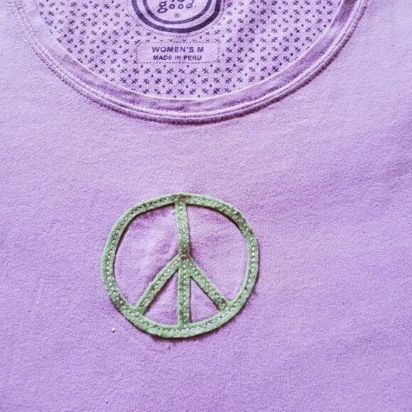 Life is Good Embroidered Peace Sign Graphic Purple Short Sleeve Sz M T-shirt - Picture 5 of 8